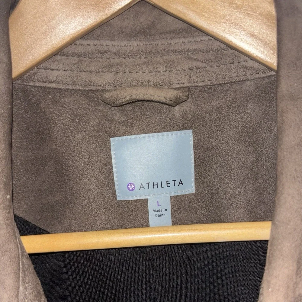 Athleta Genuine Leather Moto Jacket Brown Asymmetrical Zip Size Large EUC - Picture 2 of 8